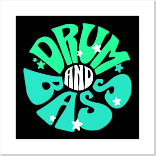 DRUM AND BASS  - Y2K Font Flower (white/green/teal) Posters and Art